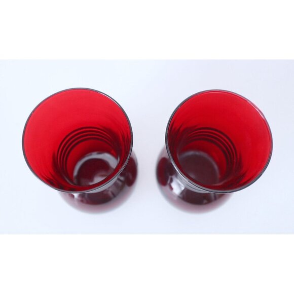 2 Vintage Royal Ruby Vases Etched Charm Anchor Hocking Vase 1940's - Picture 3 of 4